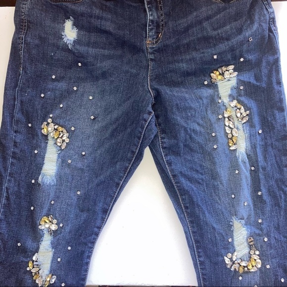 Inc Boyfriend Distress Crystal Crop Womens Jeans 10 Blue - Picture 8 of 12